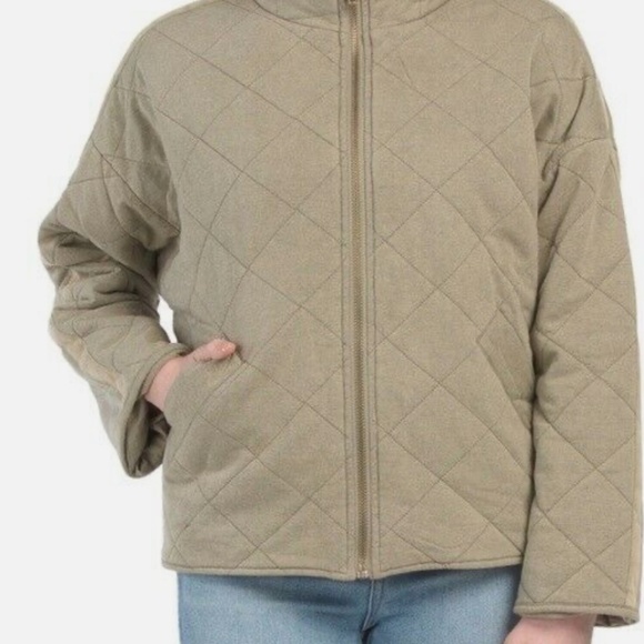 Bagatelle Revolve French Oversized Diamond Quilted Jacket Olive Green Womens XL - Picture 3 of 6